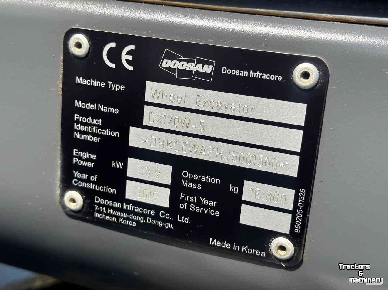 Mobilbagger Doosan DX170W-5 met draaikantelstuk
